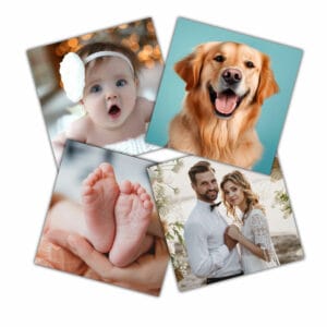 Lot de 4 magnets personnalisés en bois, forme carré