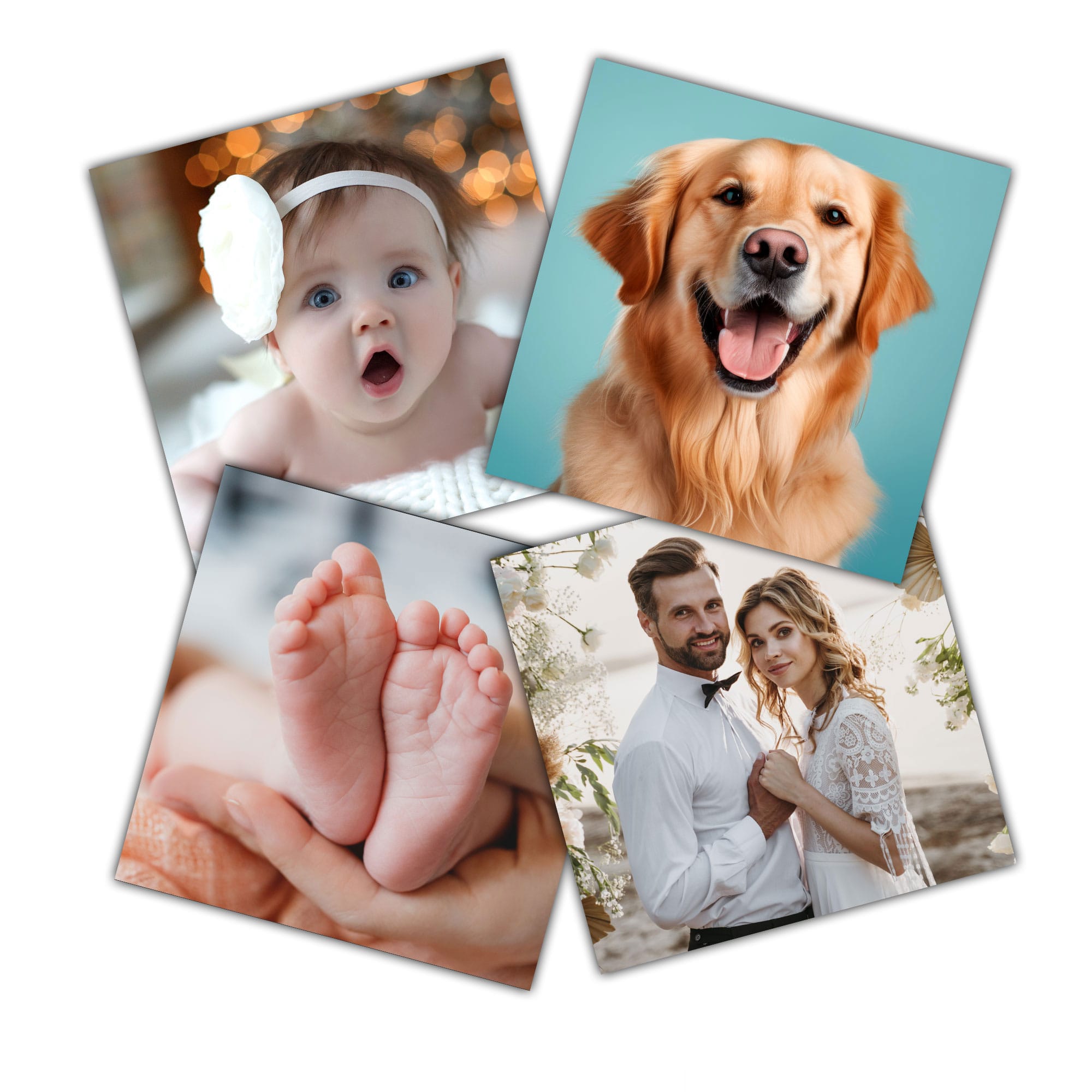 Lot de 4 magnets personnalisés en bois, forme carré Lot de 4 magnets personnalisés en bois, forme carré