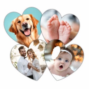 Lot de 4 magnets personnalisés en bois, forme coeur