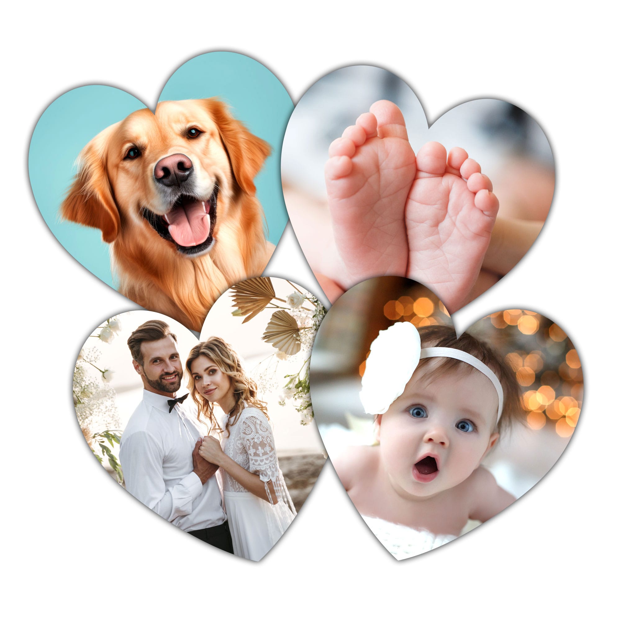 Lot de 4 magnets personnalisés en bois, forme coeur Lot de 4 magnets personnalisés en bois, forme coeur