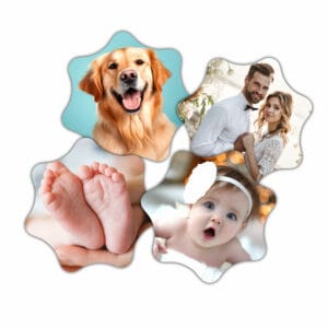 Lot de 4 magnets personnalisés en bois, forme etoile