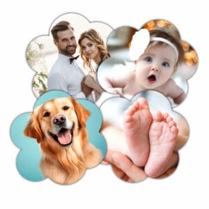 Lot de 4 magnets personnalisés en bois, forme fleur