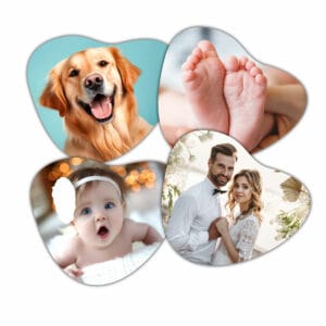 Lot de 4 magnets personnalisés en bois, forme goutte