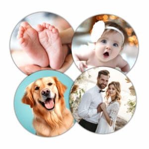 Lot de 4 magnets personnalisés en bois, forme ronde