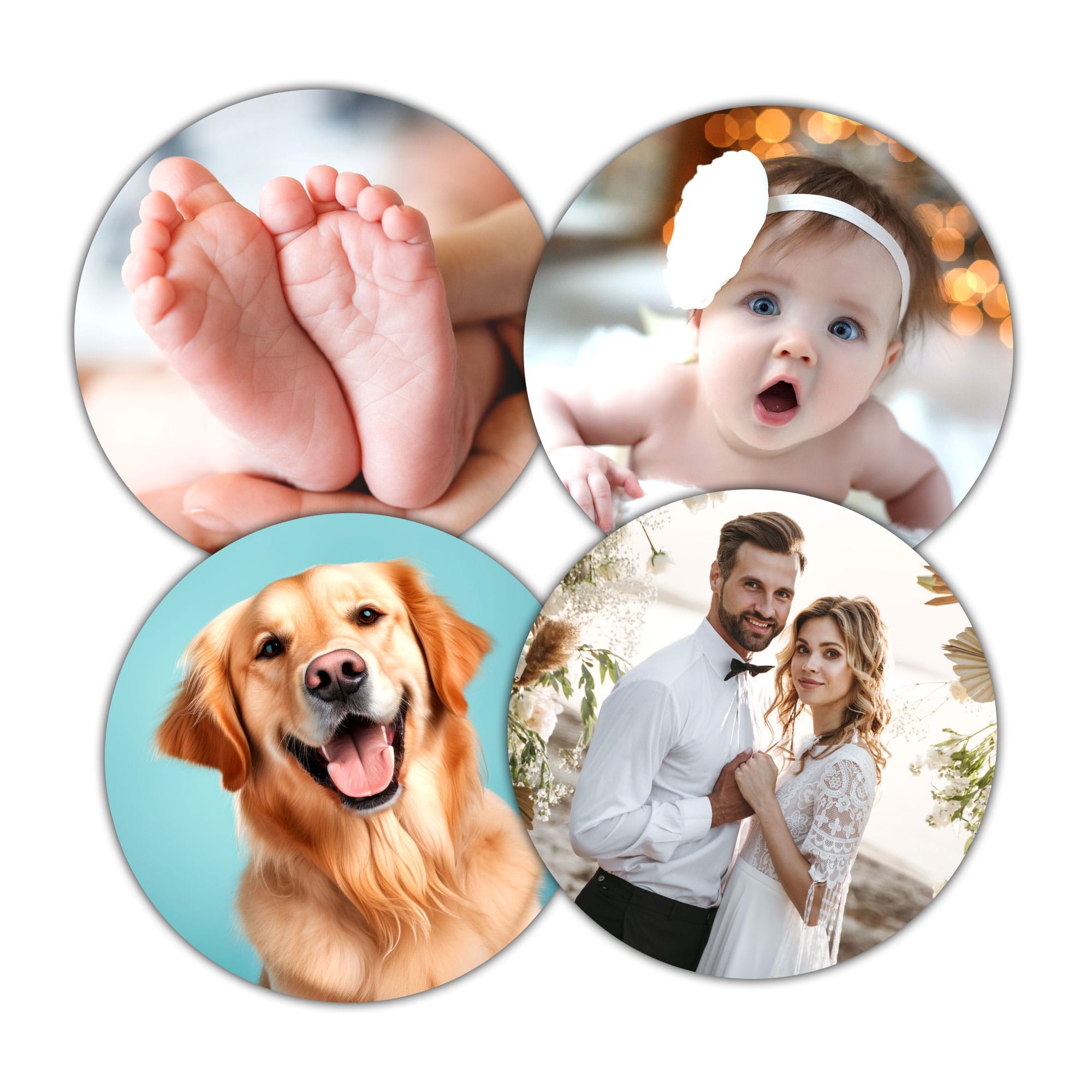 Lot de 4 magnets personnalisés en bois, forme ronde Lot de 4 magnets personnalisés en bois, forme ronde