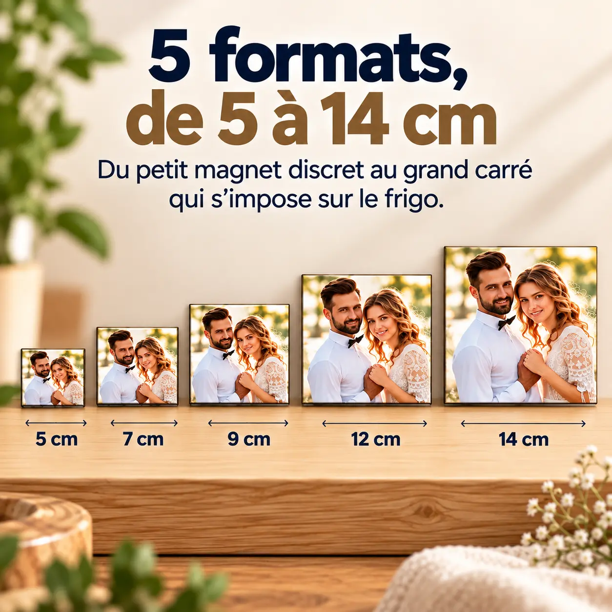Magnet Carré Personnalisé en Bois – de 5 à 14 cm