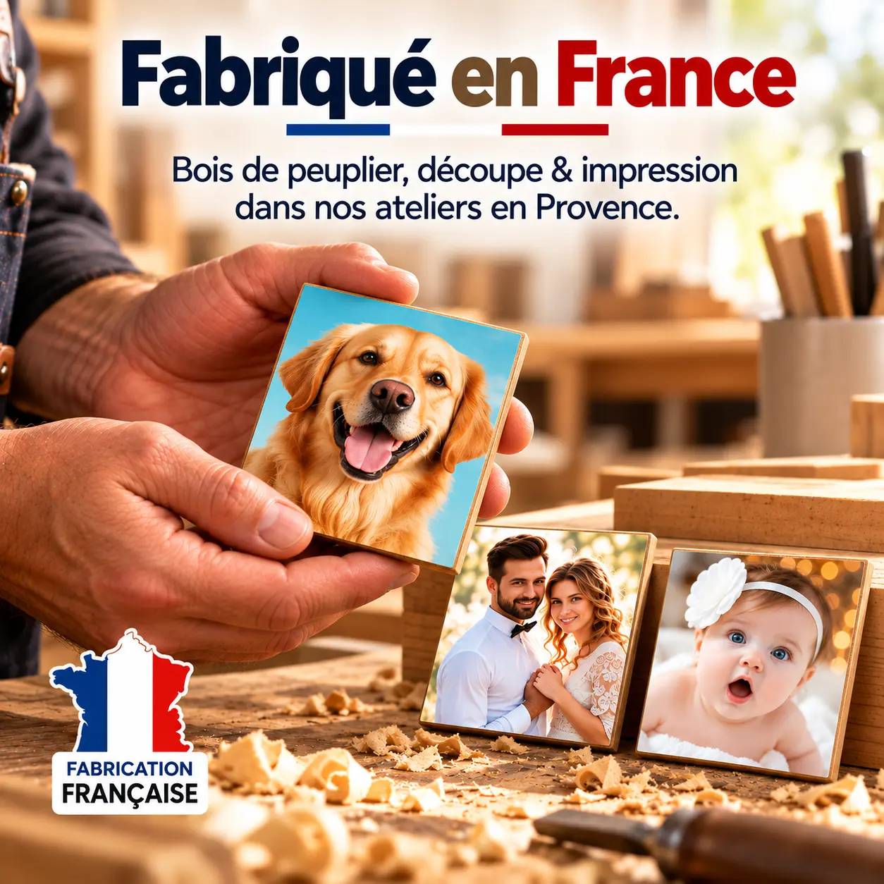 Magnet Carre Personnalisé en Bois – Fabriqué en france