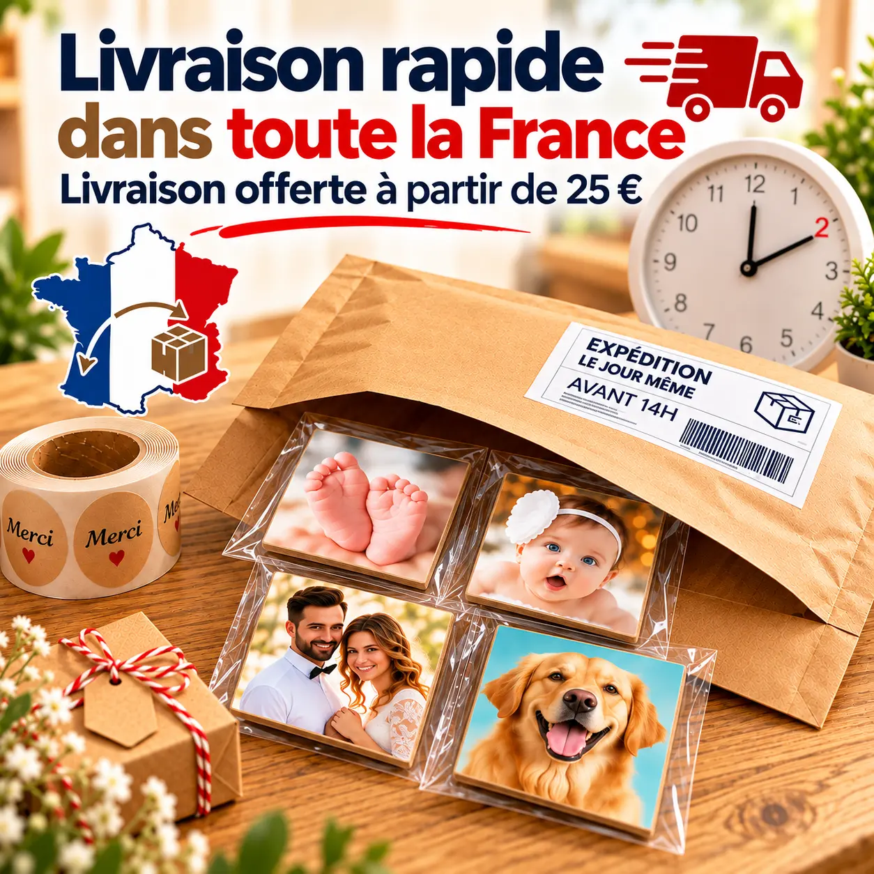 Magnet Carré Personnalisé en Bois – Livraison rapide