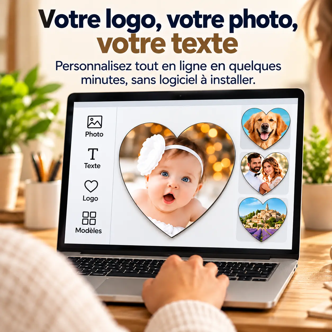 Magnet Coeur Personnalisé en Bois – 100% personnalisable