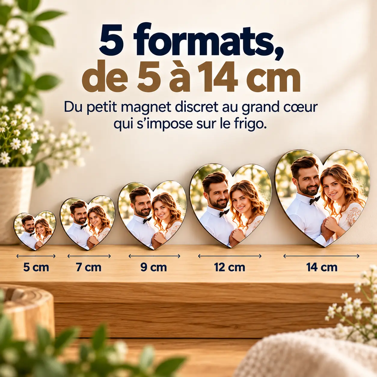 Magnet Coeur Personnalisé en Bois – de 5 à 14 cm
