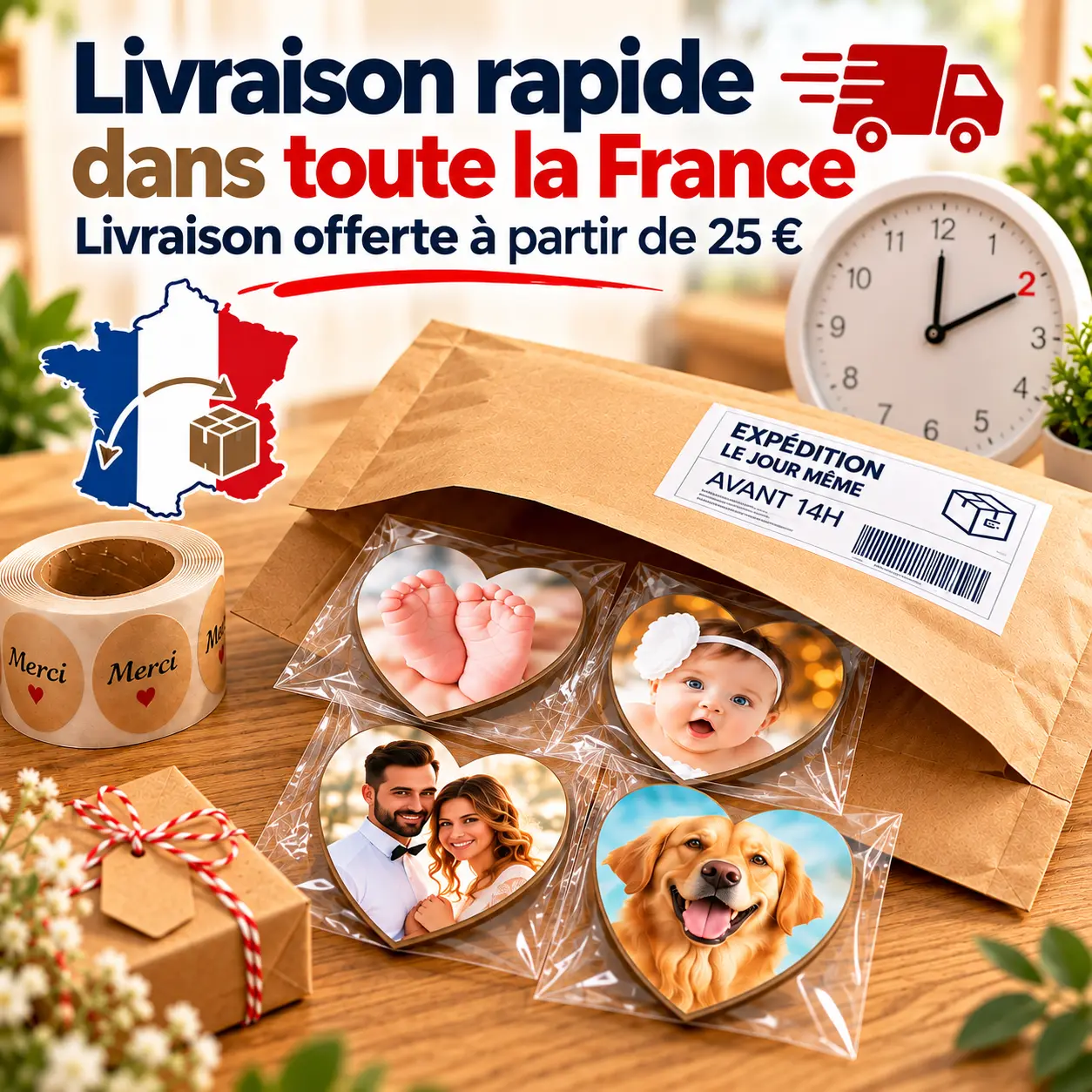 Magnet Coeur Personnalisé en Bois – Livraison rapide