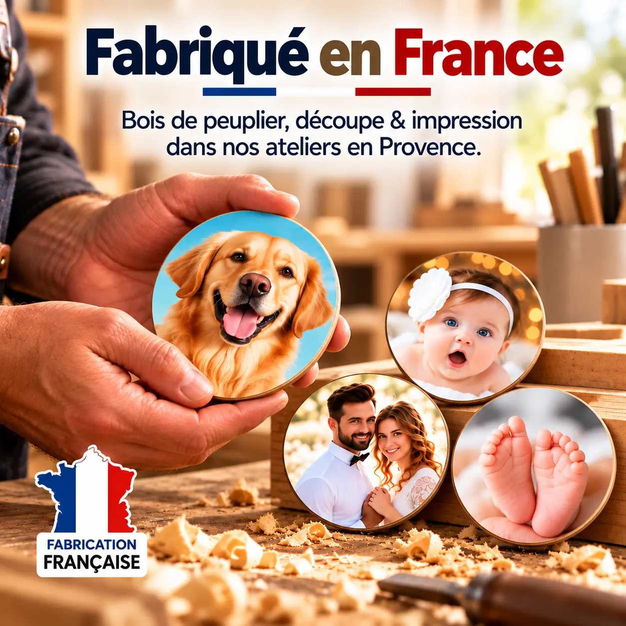 Magnet Rond Personnalisé en Bois – Fabriqué en france