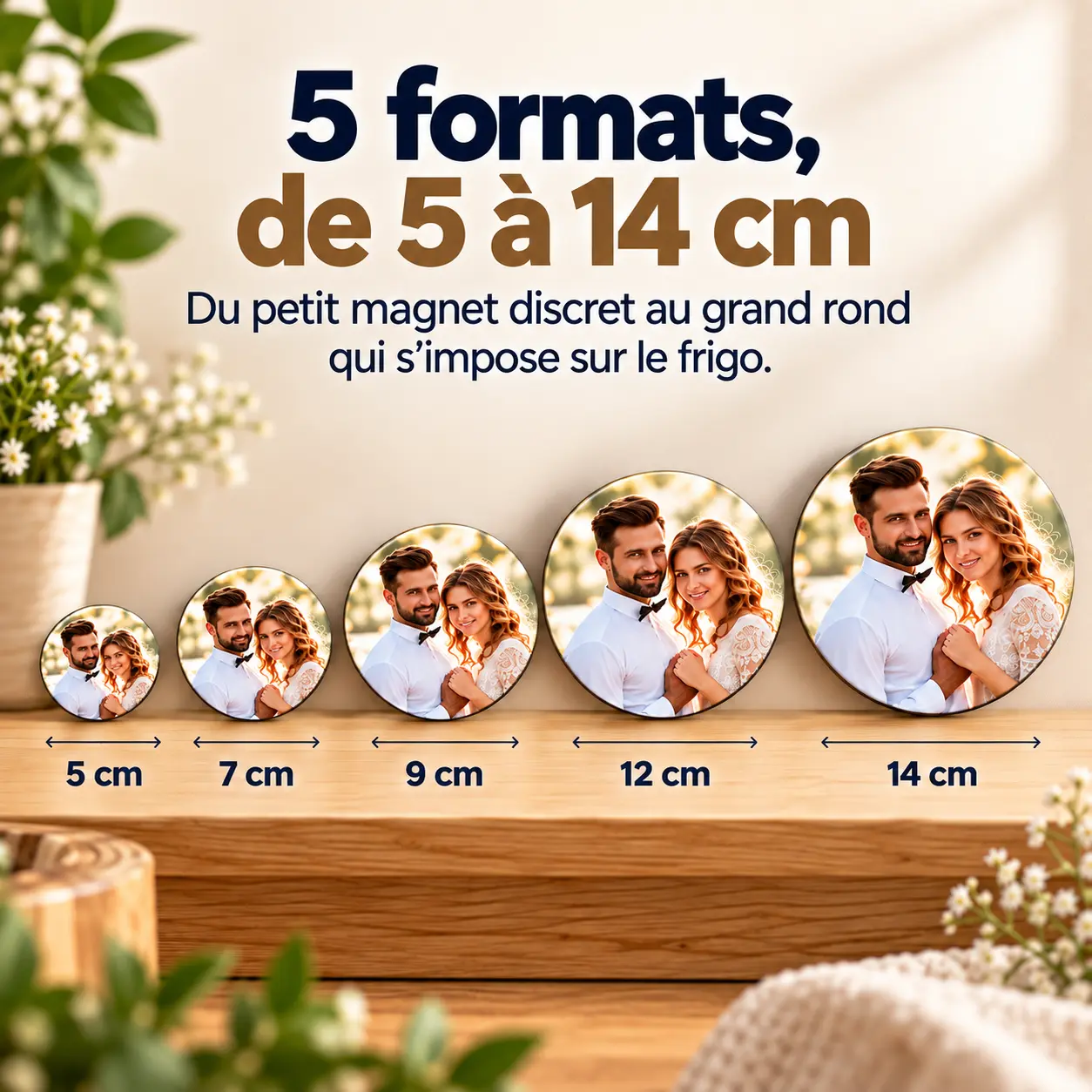 Magnet RondPersonnalisé en Bois – de 5 à 14 cm